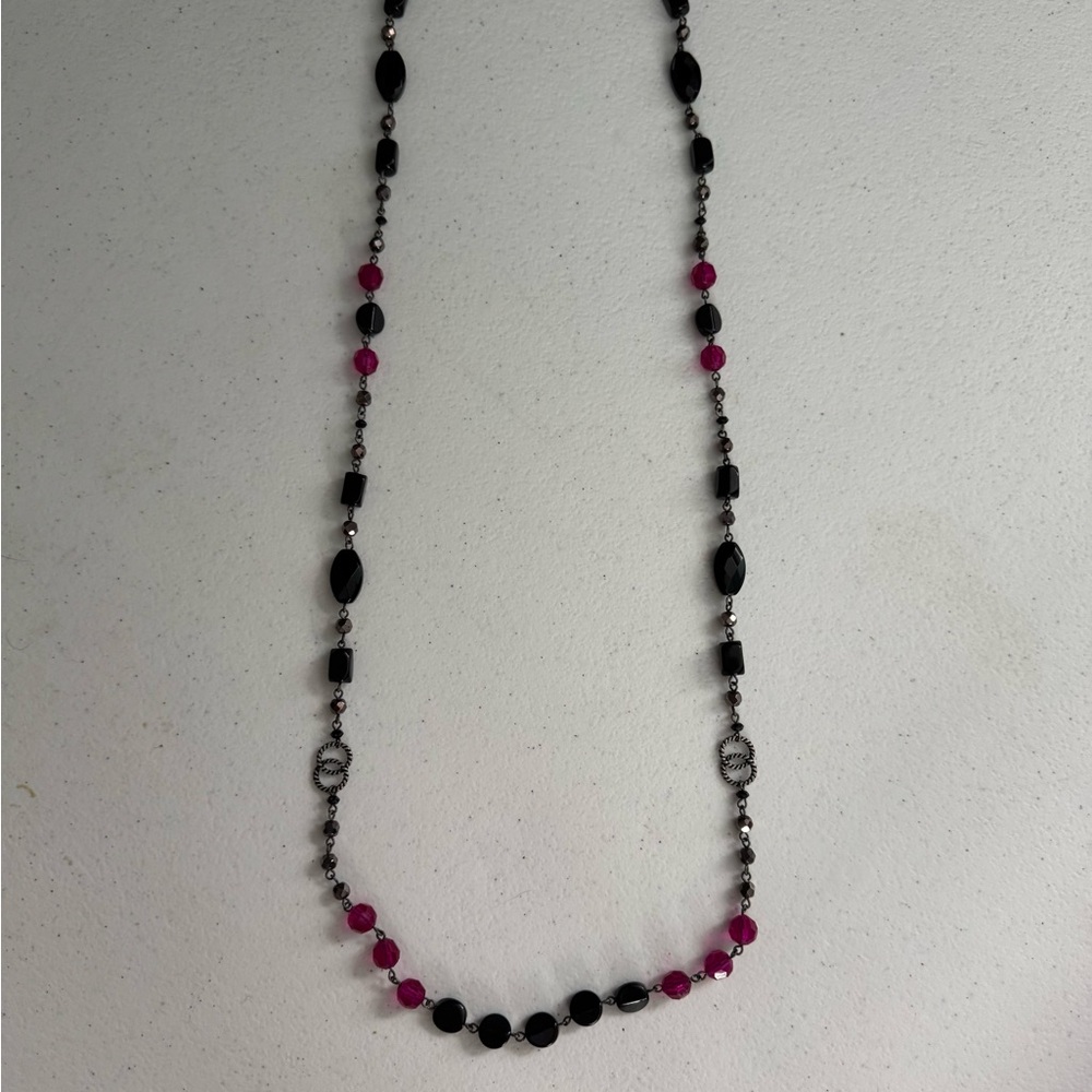 Lia Sophia Black and Pink Beaded Necklace